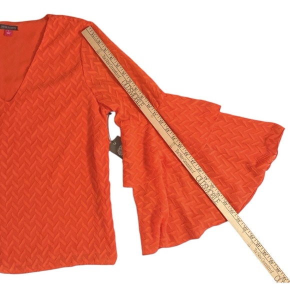 Vince Camuto Orange V-Neck Bell Sleeve Blouse NWT - Picture 7 of 9